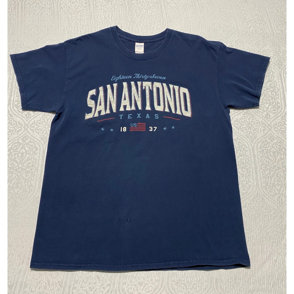 Gildan San Antonio Texas Graphic T‎ Shirt Mens Large Navy Blue Cotton Heavy Duty